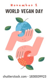 World vegan day. Vector illustration, poster.