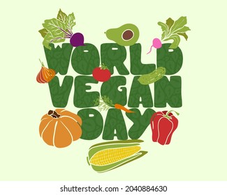 el día vegano mundial. ilustración vectorial adecuada para carteles, pancartas, cubiertas y postales