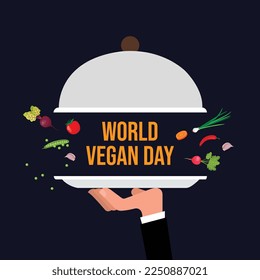 Día mundial del vegano, ilustración vectorial, Mes mundial del vegano, noviembre, día de la verdura, verdura fresca, día mundial de la comida, día mundial del vegetariano, afiche de plantilla de diseño, pancarta