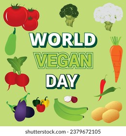 World Vegan Day. Vector Illustration of World Vegetarian Day for Social Media Post , Postcard, Banner, Greeting card. Vector illustration
