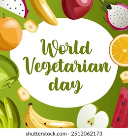 World Vegan Day. Vector Illustration In Flat Style. Design for web, banners, backgrounds, wallpapers, posters, flyers, presentations, etc.