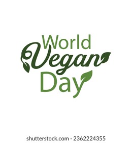 World Vegan day vector typography template design. Vegan day poster, banner, greeting card with leaf.