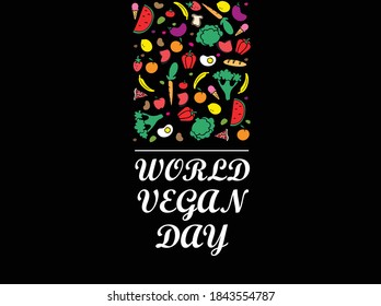 World vegan day. vector vegetables with text.