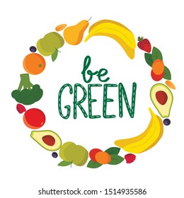 World Vegan Day. Vegetables and Fruits. Vegetarian Set. Greeting Card. Vector Illustration. Bananas, strawberry, carrot, avocado, tomato, broccoli, grapes.