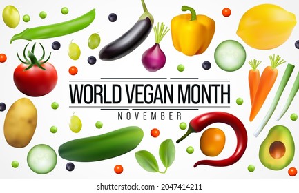 World Vegan month is observed every year in November, To promote the joy, compassion and life-enhancing possibilities of vegetarianism. Vector illustration