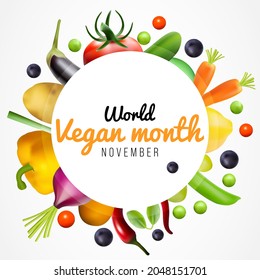 World Vegan month is observed every year in November, To promote the joy, compassion and life-enhancing possibilities of vegetarianism. Vector illustration