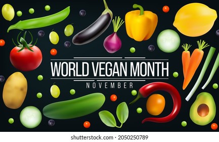 World Vegan month is observed every year in November, To promote the joy, compassion and life-enhancing possibilities of vegetarianism. Vector illustration
