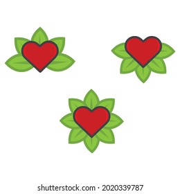 world vegeratian day illustration. heart with green leaf illustration represent healthy global food design concept. on white background