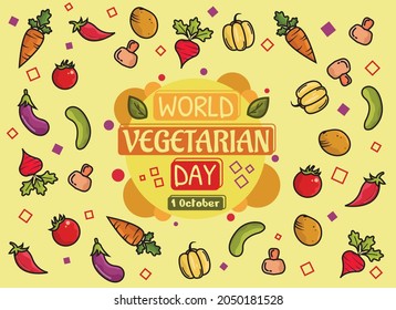 World vegetable day greeting vector, with random vegetable pattern, and multiple circle patterns. suitable for greeting cards, backgrounds, and wallpapers. vector illustration. flat design.
