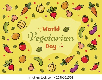 world vegetable day greeting vector, with random vegetable pattern and suitable for greeting cards, backgrounds and wallpapers. vector illustration. flat design.