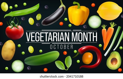 World Vegetarian awareness month is observed every year in October, To promote the joy, compassion and life-enhancing possibilities of vegetarianism. Vector illustration