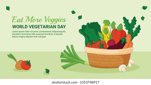 World vegetarian day background. world vegetarian day celebration. October 1. World vegan day background. Vector illustration. Poster, Banner, Flyer, Greeting Card, Post, Template. Fresh vegetables.