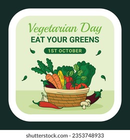 World vegetarian day background. world vegetarian day celebration. October 1. World vegan day background. Vector illustration. Poster, Banner, Flyer, Greeting Card, Post, Template. Fresh vegetables.