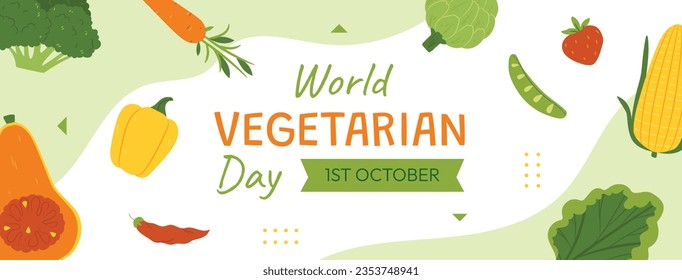 World vegetarian day background. world vegetarian day celebration. October 1. World vegan day background. Vector illustration. Poster, Banner, Flyer, Greeting Card, Post, Template. Fresh vegetables.