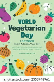 World vegetarian day background. world vegetarian day celebration. October 1. World vegan day background. Vector illustration. Poster, Banner, Flyer, Greeting Card, Post, Template. Fresh vegetables.