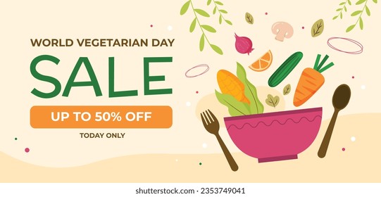 World vegetarian day background. world vegetarian day celebration. October 1. World vegan day background. Vector illustration. Poster, Banner, Flyer, Greeting Card, Post, Template. Fresh vegetables.