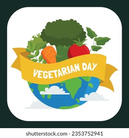 World vegetarian day background. world vegetarian day celebration. October 1. World vegan day background. Vector illustration. Poster, sticker, label, Greeting Card, Post, Template. Fresh vegetables.