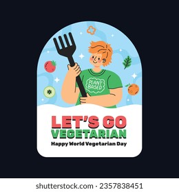 World vegetarian day background. world vegetarian day celebration. October 1. World vegan day background. Vector illustration. Poster, sticker, label, Greeting Card, Post, Template. Fresh vegetables.