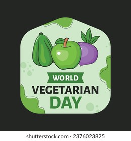 World vegetarian day background. world vegetarian day celebration. World vegan day background. October 1. Cartoon Vector illustration Template for sticker, label, Card, Post.