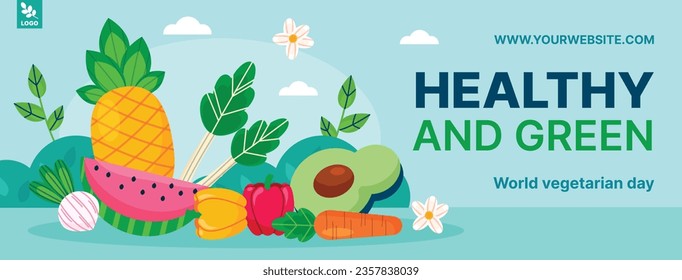 World vegetarian day background. Happy world vegetarian day celebration. October 1. World vegan day background. Vector illustration. Poster, Banner, Flyer, Greeting Card, Post, Template. vegetables.