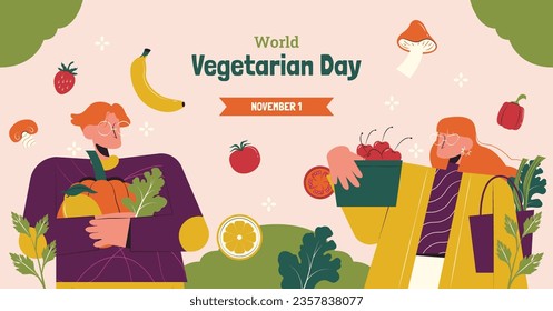 World vegetarian day background. Happy world vegetarian day celebration. October 1. World vegan day background. Vector illustration. Poster, Banner, Flyer, Greeting Card, Post, Template. vegetables.