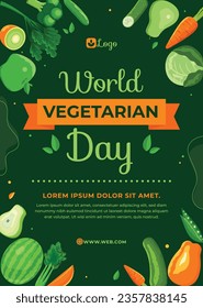 Fondo del día vegetariano mundial. Feliz día vegetariano mundial. 1 de octubre. Antecedentes del Día Mundial de la Vega. Ilustración vectorial. Afiche, Cartel, Volante, Tarjeta de felicitación, Post, Plantilla. verduras.