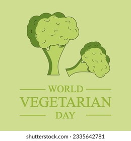 World Vegetarian Day banner with flat broccoli. Design health banner. Template holiday poster with Healthy Vegetable. Vector art.