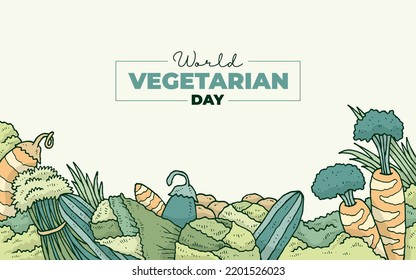 World vegetarian day banner with fresh vegetables hand drawn illustration