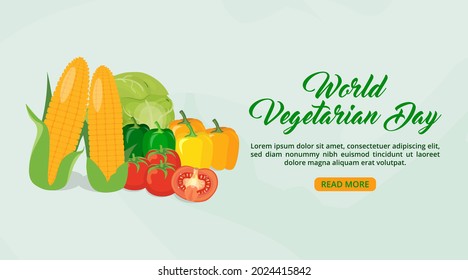 World vegetarian day banner template with vegetables and watercolor background