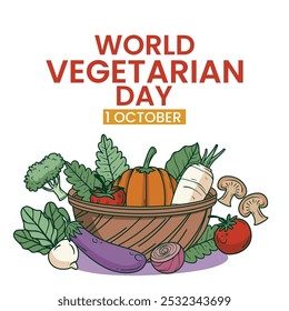 Día Mundial del Vegetariano Anuncio con verduras. Póster con pimentón, brócoli, berenjena, cebolla, champiñón, ajo, guisantes, tomate, chile, remolacha. Boceto de verduras estilo. Estilo de grabado de alimentos saludables