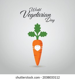 World Vegetarian Day concept Background. Carrot with Mask Corona related Vegetarian Day concept. eat vegetable not meat for healthy life.