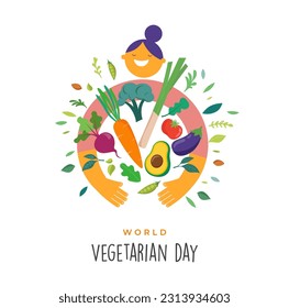 Día Mundial de la Vegetariana, diseño conceptual e ilustración vectorial