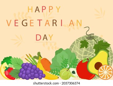 World Vegetarian Day Cute Cartoon Vector Illustration of Various Types of Vegetables or Fruits Such as Broccoli, Carrots, Tomatoes and Others for Maintain Health