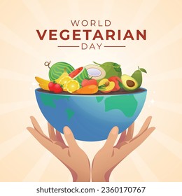 World Vegetarian Day design template good for celebration usage. vegetable and fruit vector illustration. banana watermelon apple tomato carrot coconut vector illustration. vector eps 10.