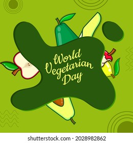 World vegetarian day with fruit elements isolated vector with green background. world vegetarian day design for poster, banner, greetings card, web design