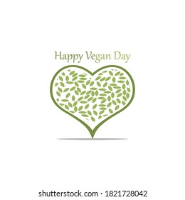 World vegetarian day with heart leaf  concept design vector