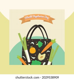 World vegetarian day illustration with bag and vegetables