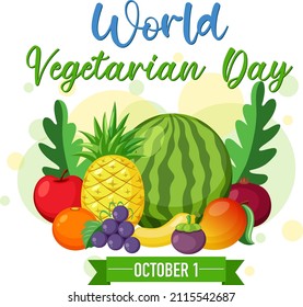 Logo des Welt-Vegetarier-Tages mit Gemüse- und Obstgrafik
