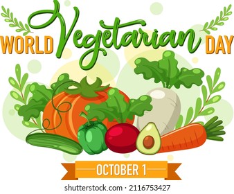 Logo del Día Mundial de la Vegetariana con ilustraciones de frutas y verduras