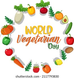 Logo del Día Mundial de la Vegetariana con ilustraciones de frutas y verduras
