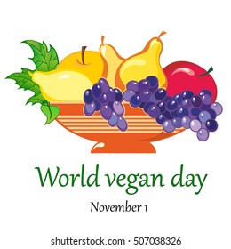 World vegetarian day. November 1. Celebration background with fruits and place for your text. Vector Illustration