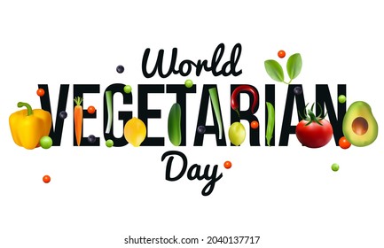 El 1 de octubre se celebra cada año el Día Mundial de la Vegetariana, para promover la alegría, la compasión y las posibilidades de mejora de la vida del vegetarianismo. Ilustración del vector