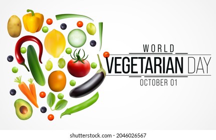 World Vegetarian day is observed every year on October 1st, To promote the joy, compassion and life-enhancing possibilities of vegetarianism. Vector illustration