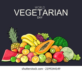 World Vegetarian day is observed every year on October 1st, To promote the joy, compassion and life-enhancing possibilities of vegetarianism. Vector illustration