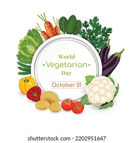 World Vegetarian Day October 01 Poster vector Illustration. Organic and Green Diet food background design. Healthy Natural Product Vegan Nutrition graphic card. Social media post, banner, template
