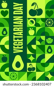 Día Mundial de la Vegetariana. 1 de octubre. Concepto de vacaciones. Plantilla para fondo, banner, tarjeta, afiche con inscripción de texto. Ilustración del vector EPS10