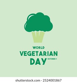 Dia Mundial da Vegetariana. 1 de outubro. Ícone de brócolis. Vetor de design plano. Dps 10