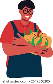 Dia Mundial do Vegetariano Personagem do Povo. Ilustração isolada de vetor em estilo de desenho animado