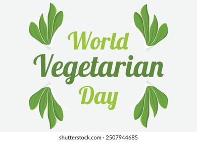 World vegetarian day poster celeration. 1st October veggie day banner with green leaves