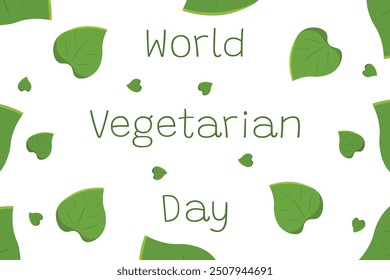 World vegetarian day poster celeration. 1st October veggie day banner with green leaves